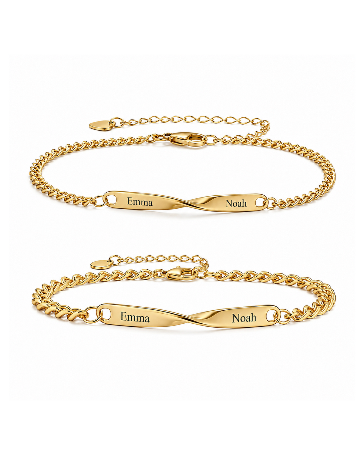 Twist Armband-Set mit Gold oben und Gold unten auf weißem Hintergrund