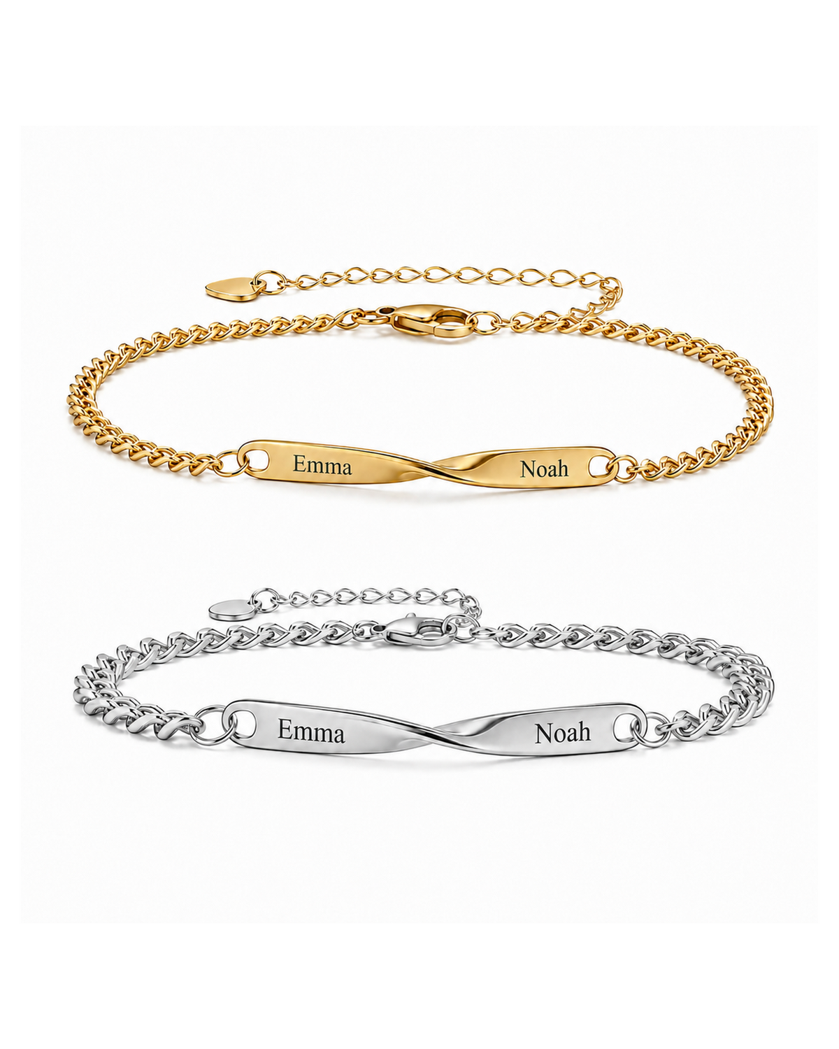 Twist Armband-Set mit Gold oben und Silber unten auf weißem Hintergrund