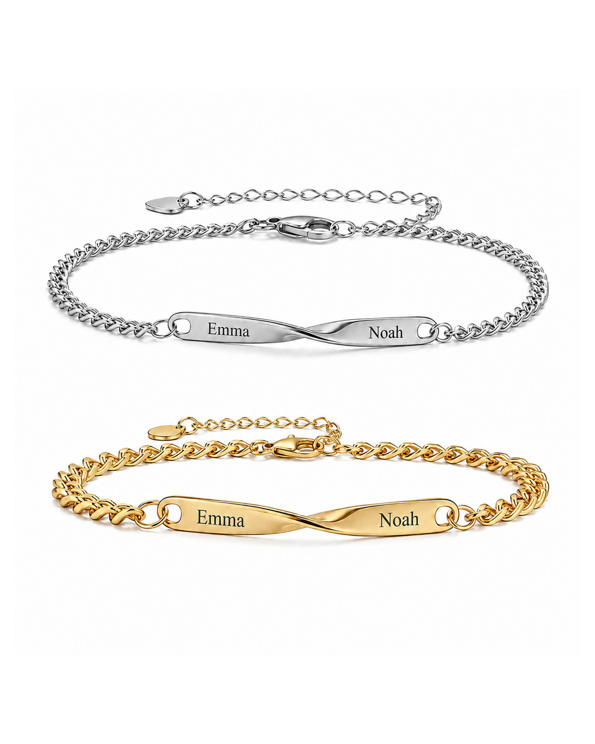 Twist Armband-Set mit Silber oben und Gold unten auf weißem Hintergrund