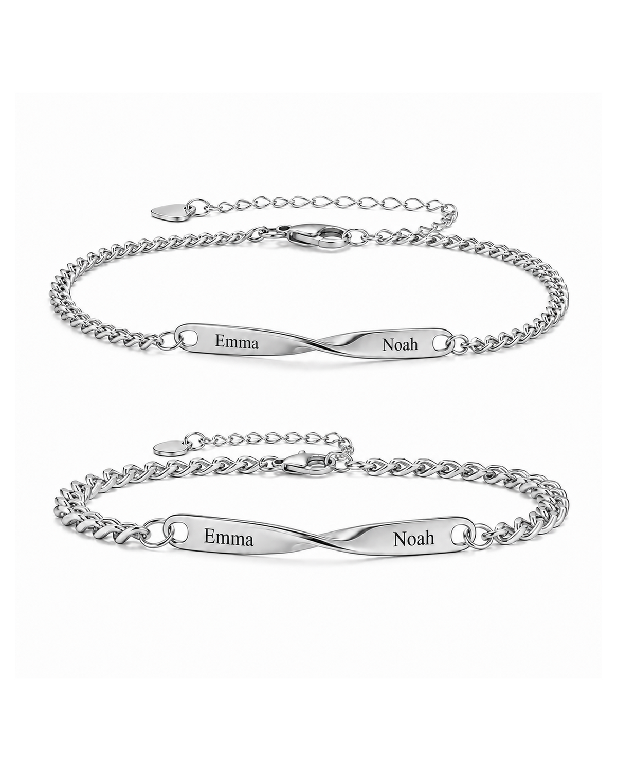 Twist Armband-Set mit Silber oben und Silber unten auf weißem Hintergrund