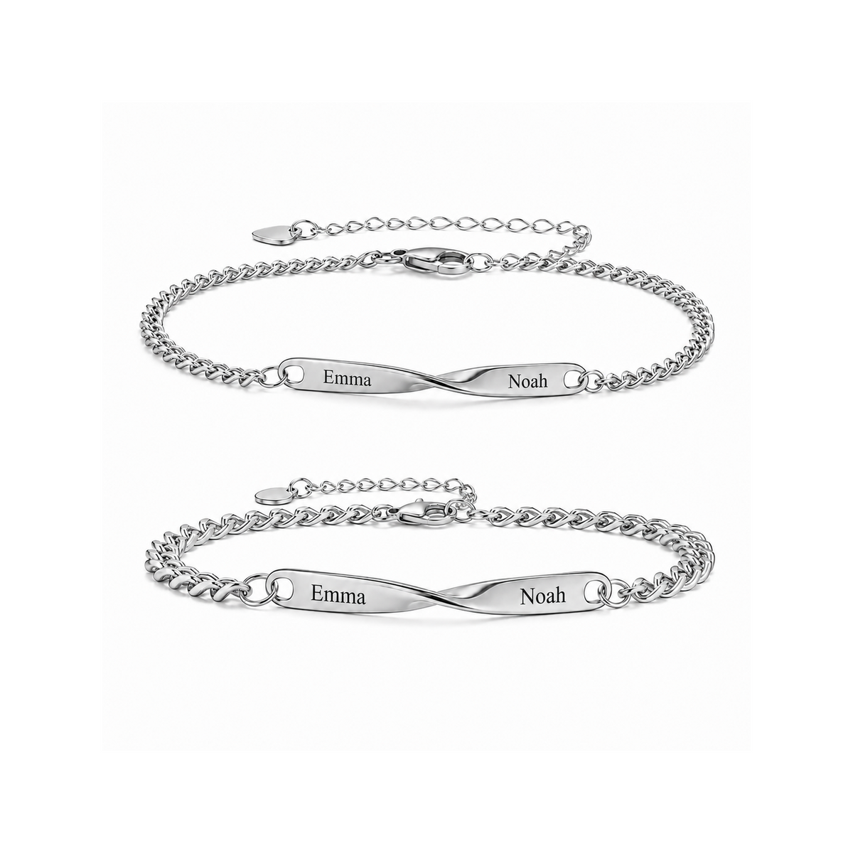 Twist Armband-Set mit Silber oben und Silber unten auf weißem Hintergrund