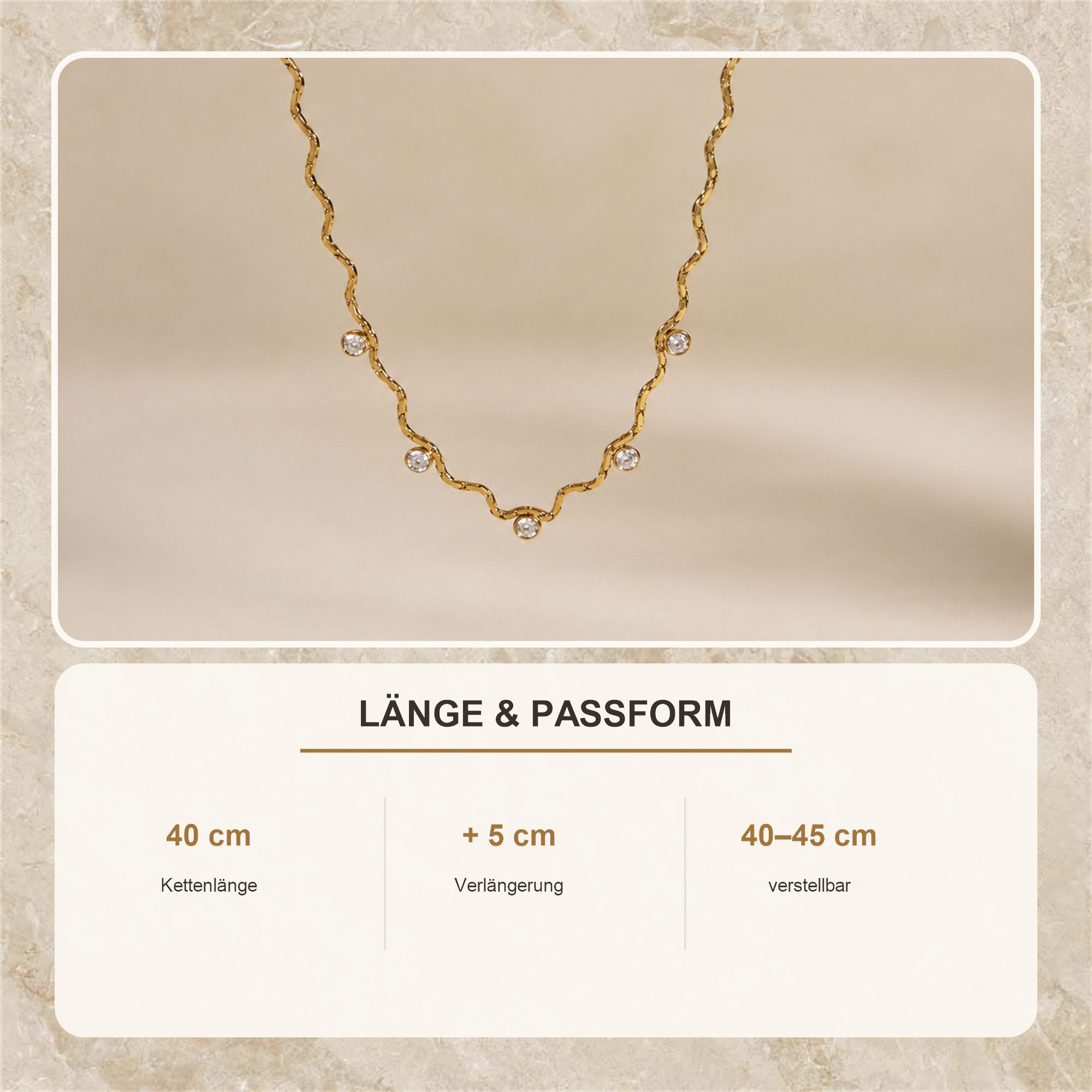 Lichtwelle Halskette mit 40 cm Kettenlänge und 5 cm Verlängerung
