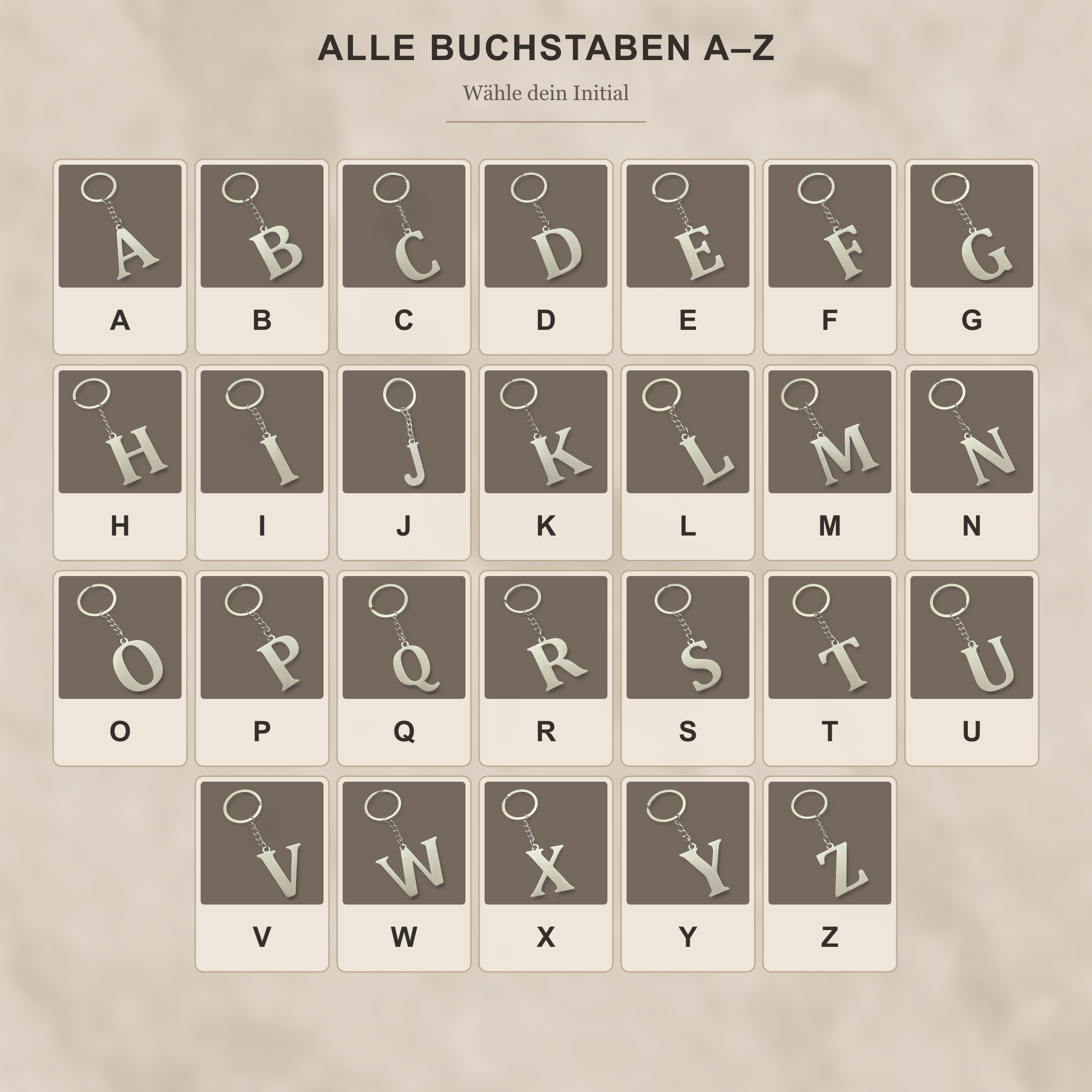 Übersicht aller verfügbaren Initial-Schlüsselanhänger von A bis Z. | all-groups