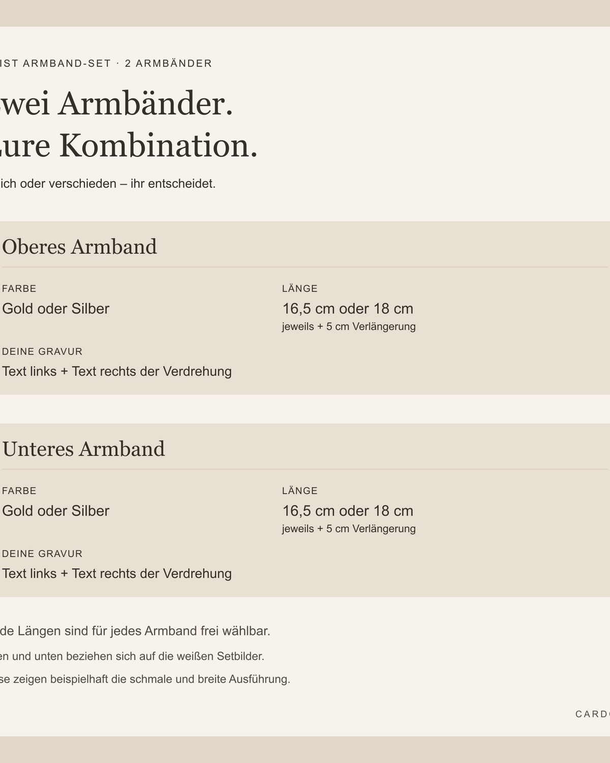 Zwei Twist Armbänder unabhängig nach Farbe, Länge und Gravur links und rechts zusammenstellen all-groups