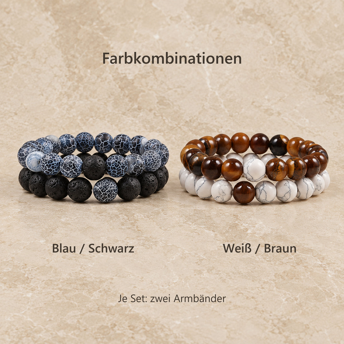 Vergleich der Perlenarmband-Sets Blau/Schwarz und Weiß/Braun | all-groups