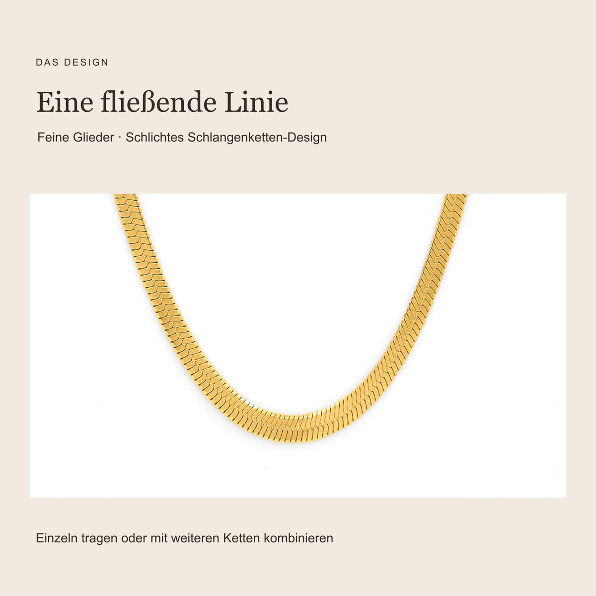 Originaldetail der goldfarbenen Sleek Chain mit feinen flachen Gliedern