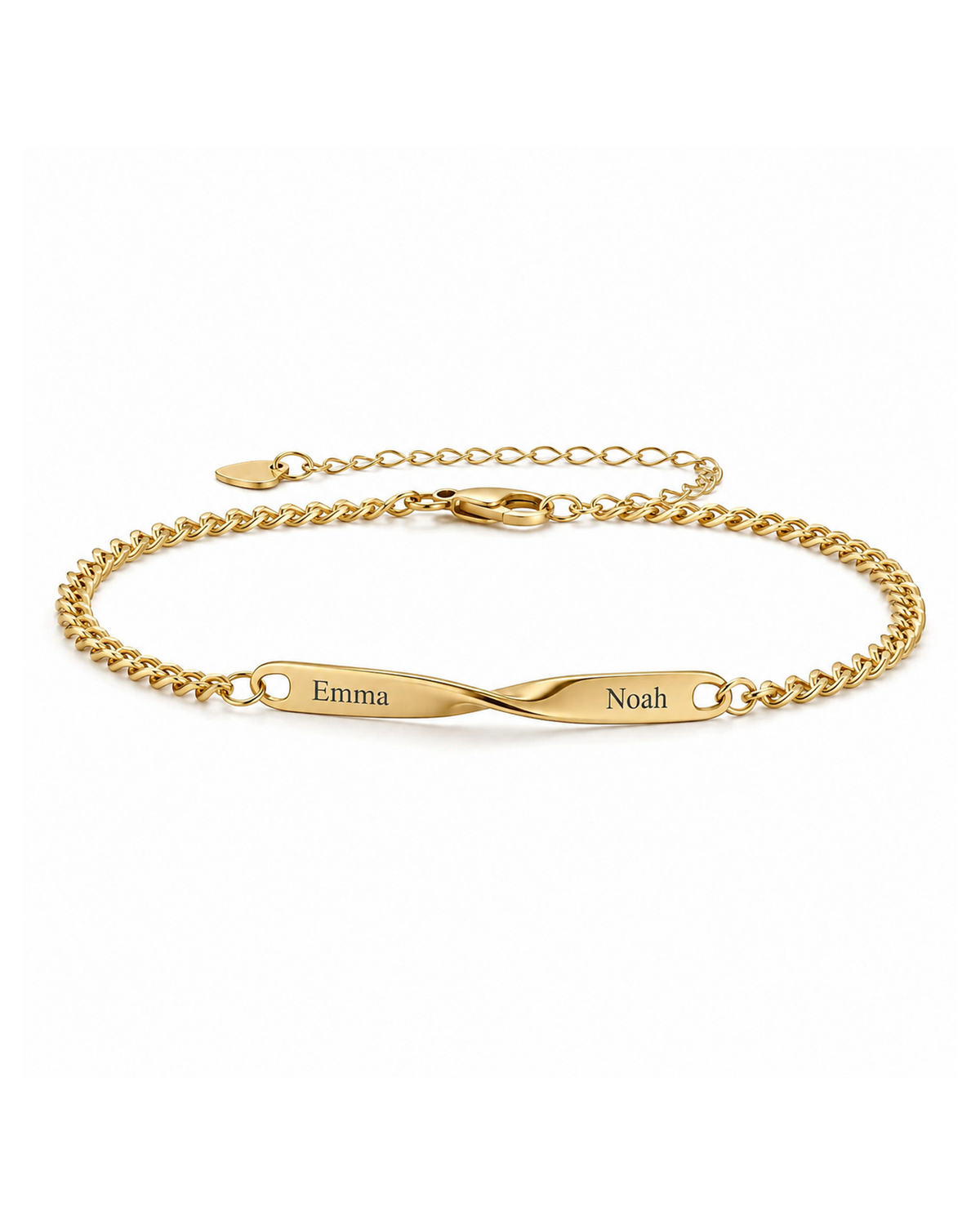 Twist Armband in Gold, 16,5 cm, mit Beispielgravur auf weißem Hintergrund