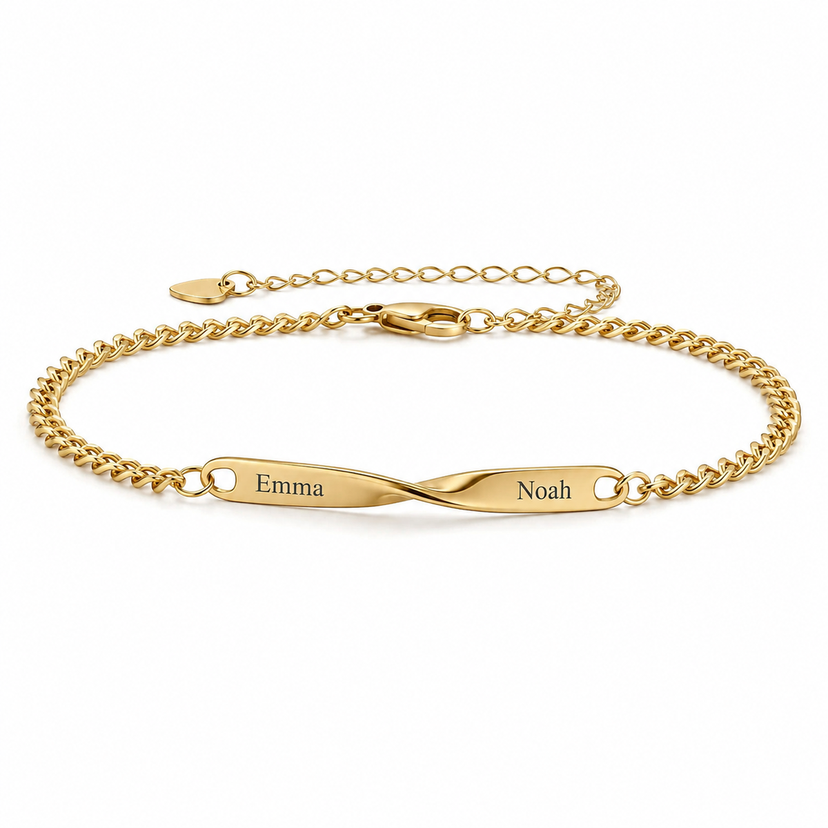 Twist Armband in Gold, 16,5 cm, mit Beispielgravur auf weißem Hintergrund
