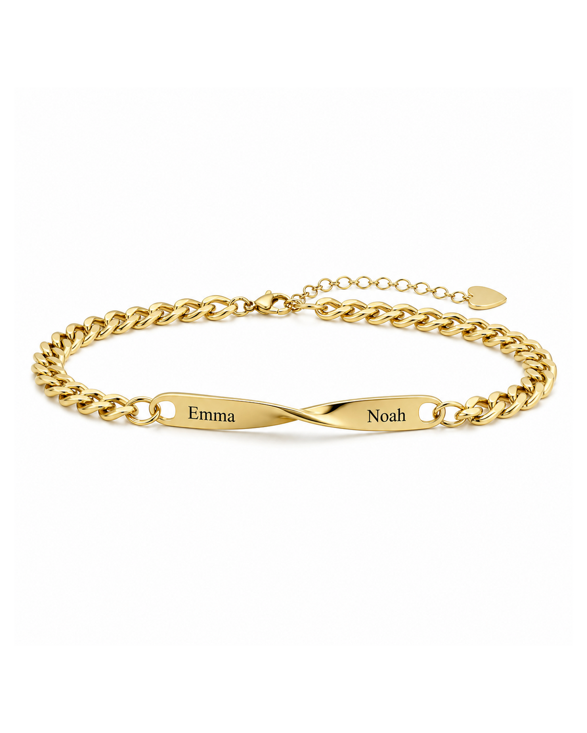 Twist Armband in Gold, 18 cm, mit Beispielgravur auf weißem Hintergrund