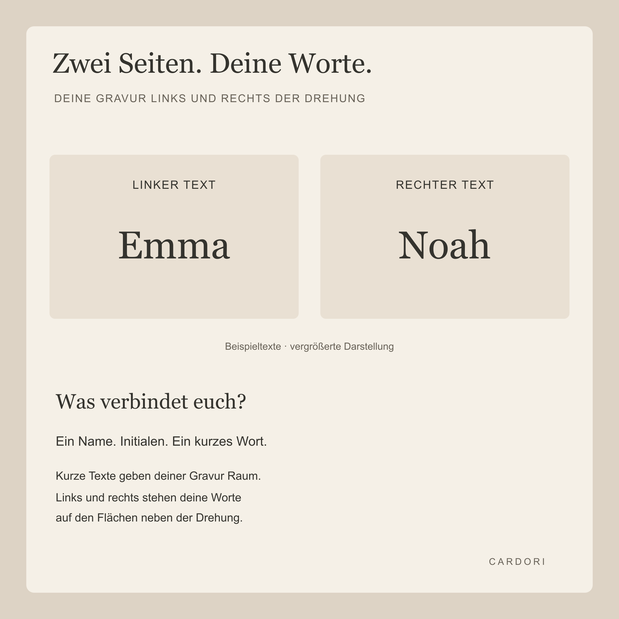 Gravur links und rechts der Drehung, Beispielnamen Emma und Noah all-groups