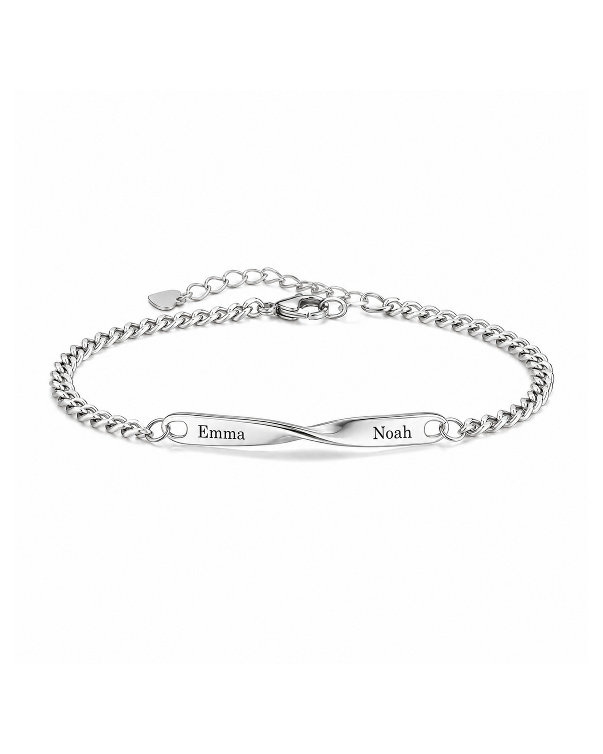 Twist Armband in Silber, 16,5 cm, mit Beispielgravur auf weißem Hintergrund