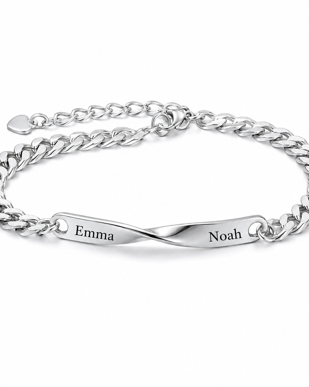 Twist Armband in Silber, 18 cm, mit Beispielgravur auf weißem Hintergrund