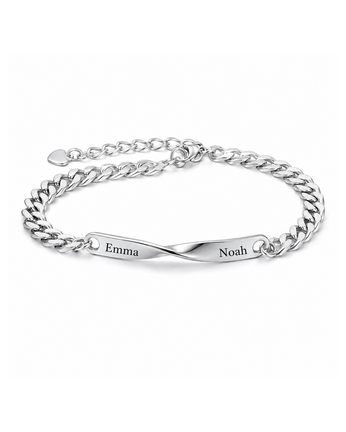 Twist Armband in Silber, 18 cm, mit Beispielgravur auf weißem Hintergrund