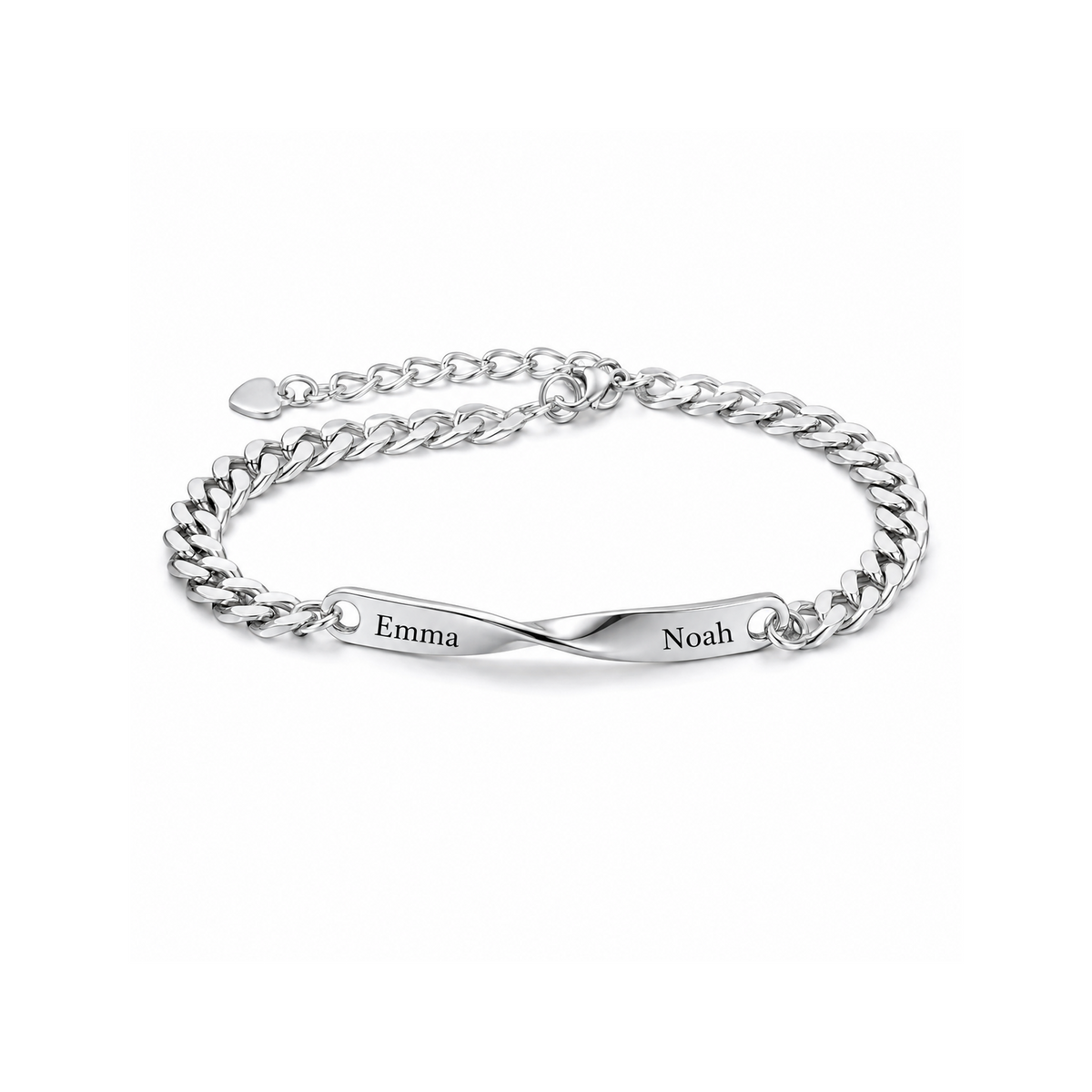 Twist Armband in Silber, 18 cm, mit Beispielgravur auf weißem Hintergrund