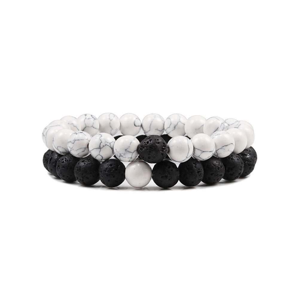 Perlenarmband-Set für Paare in Schwarz und Weiß