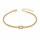 Goldfarbenes Knot Knotenarmband aus Edelstahl auf weißem Hintergrund