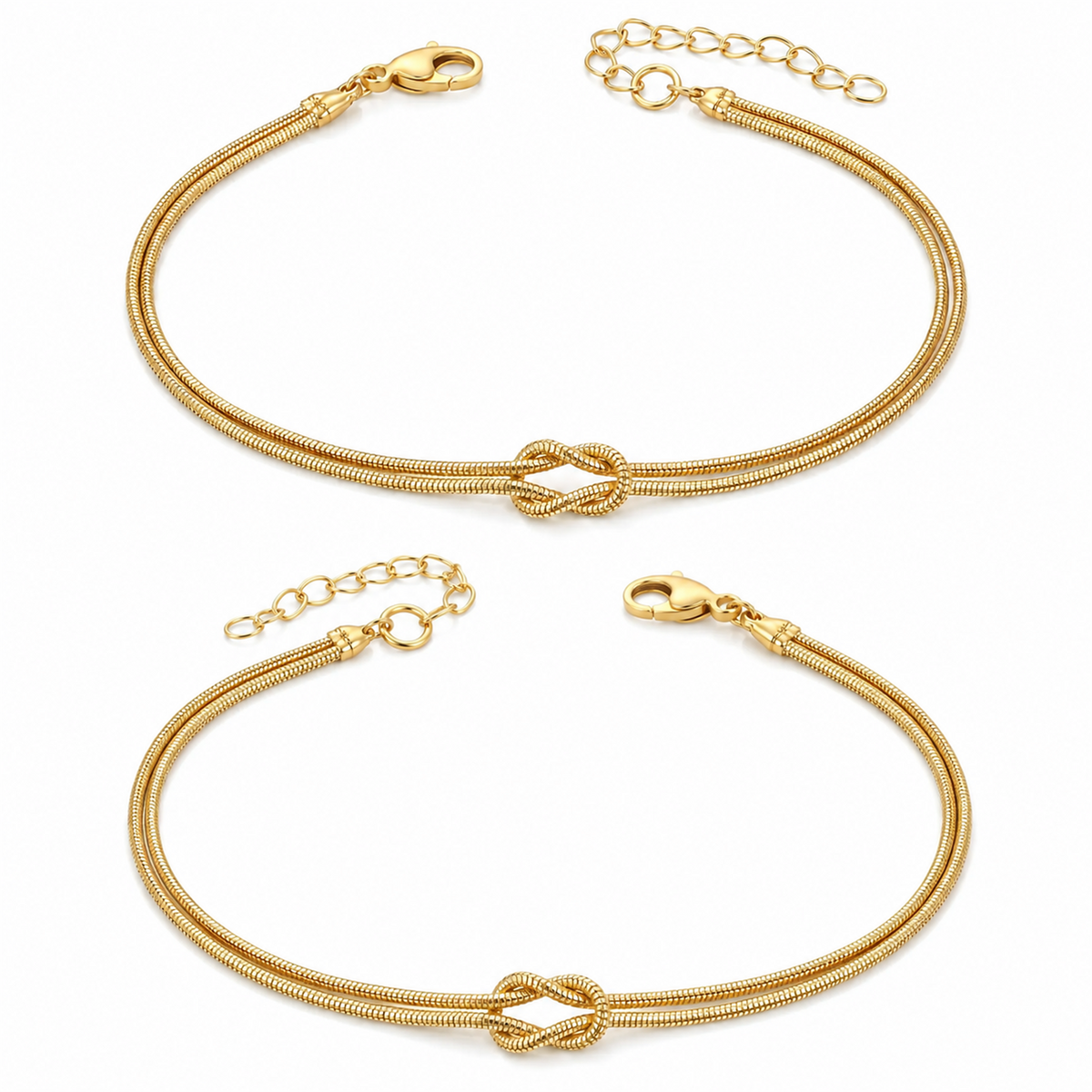 Knot Armband-Set Gold und Gold auf weißem Hintergrund