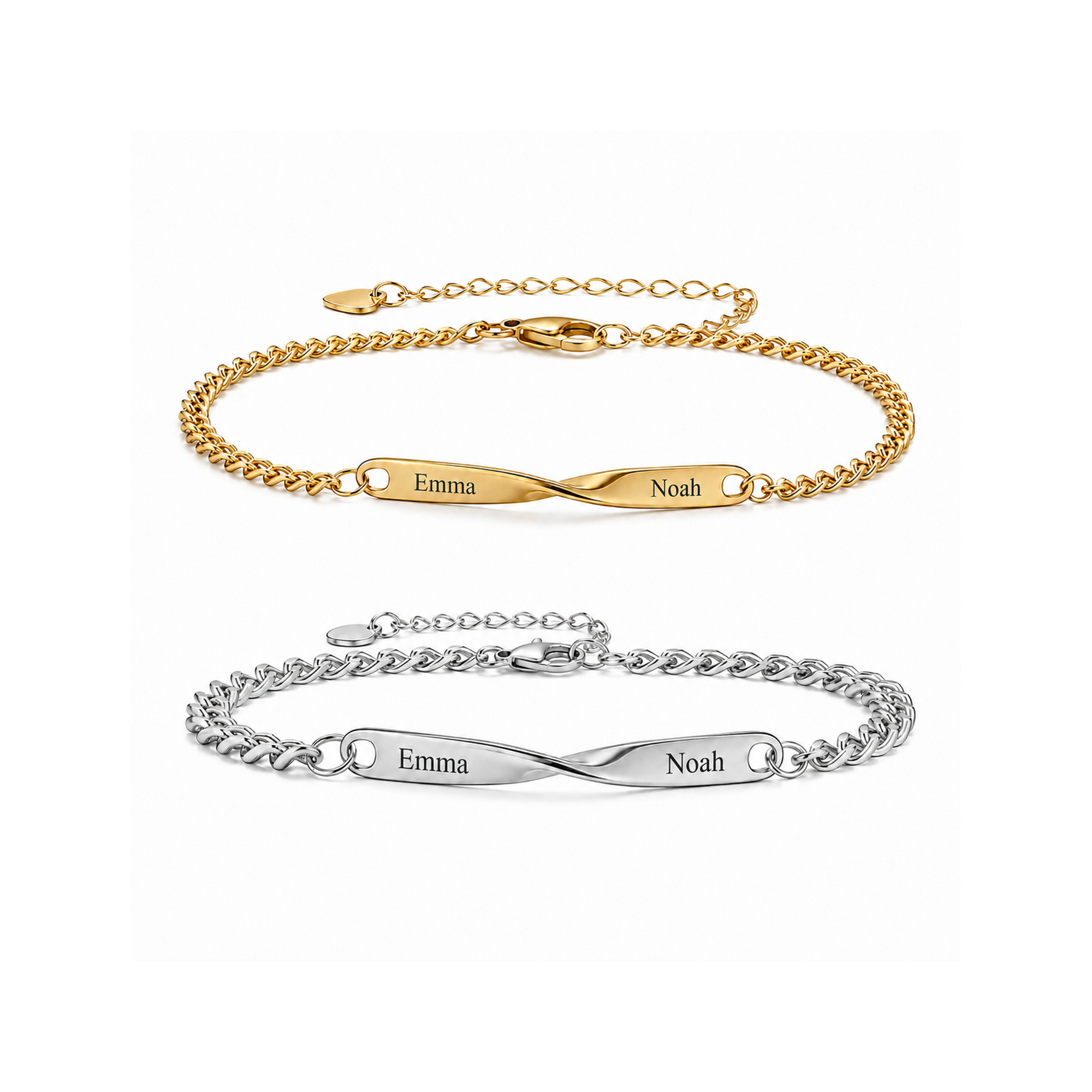 Twist Armband-Set mit Gold oben und Silber unten auf weißem Hintergrund