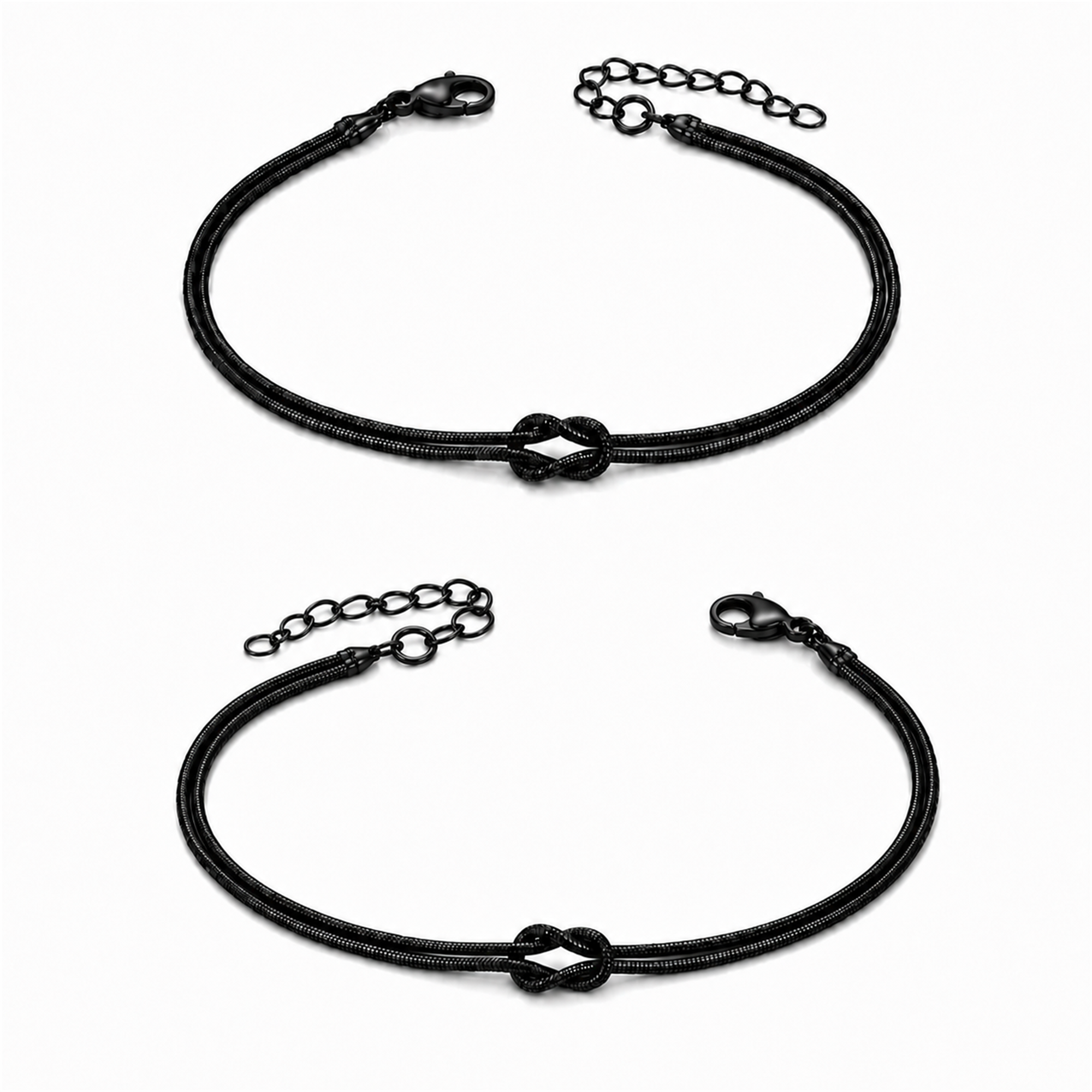 Knot Armband-Set Schwarz und Schwarz auf weißem Hintergrund