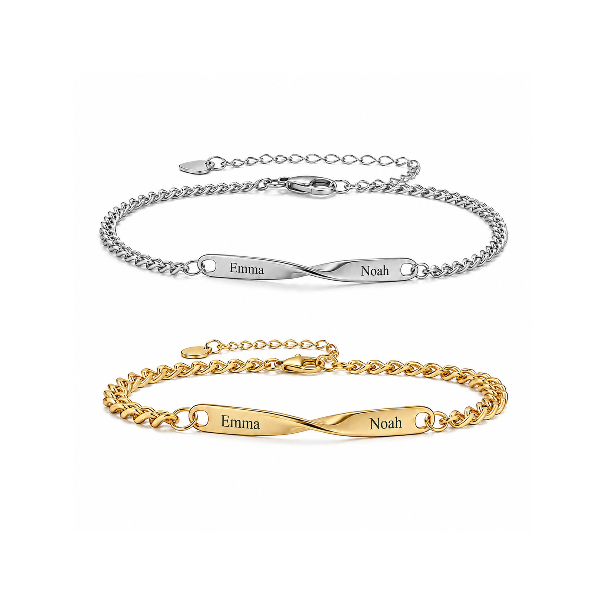 Twist Armband-Set mit Silber oben und Gold unten auf weißem Hintergrund