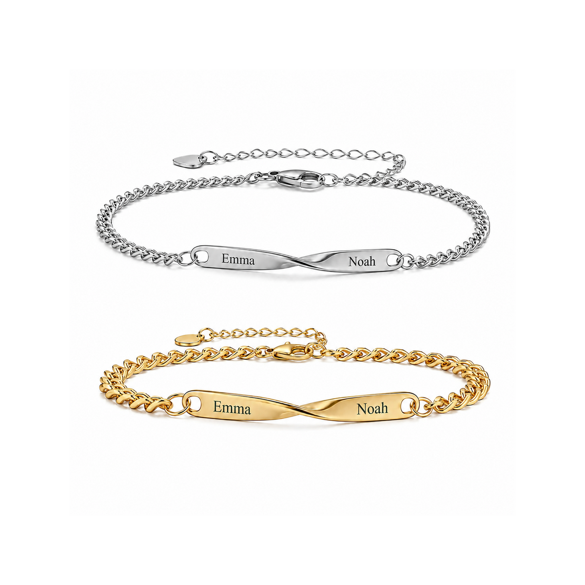 Twist Armband-Set mit Silber oben und Gold unten auf weißem Hintergrund