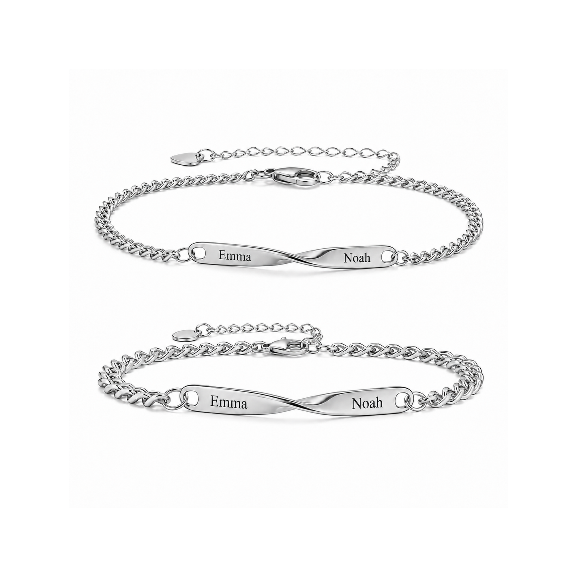Twist Armband-Set mit Silber oben und Silber unten auf weißem Hintergrund