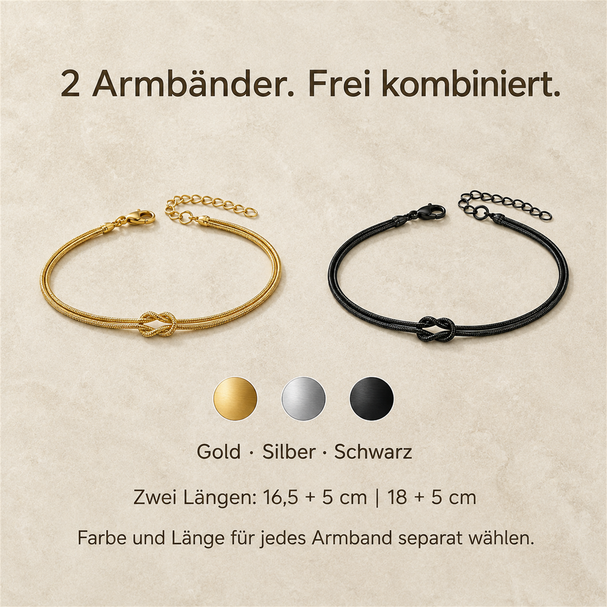 Zwei Knot Armbänder frei nach Farbe und Länge kombinieren all-groups