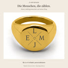 Coin Ring Gold, digitales Gravurbeispiel 01 Vier Initialen L M J E mit Herz
