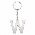 Silberfarbener Initial-W-Schlüsselanhänger aus Edelstahl, frontal auf weißem Studiohintergrund.