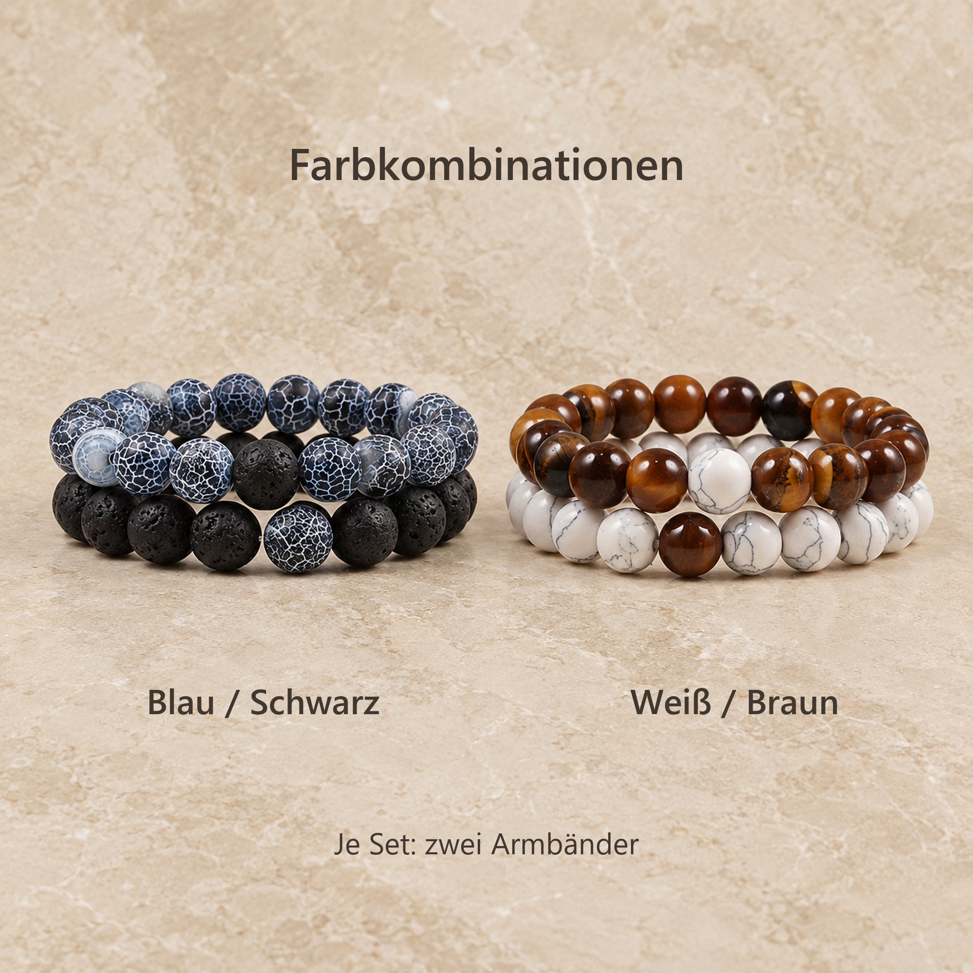 Vergleich der Perlenarmband-Sets Blau/Schwarz und Weiß/Braun | all-groups