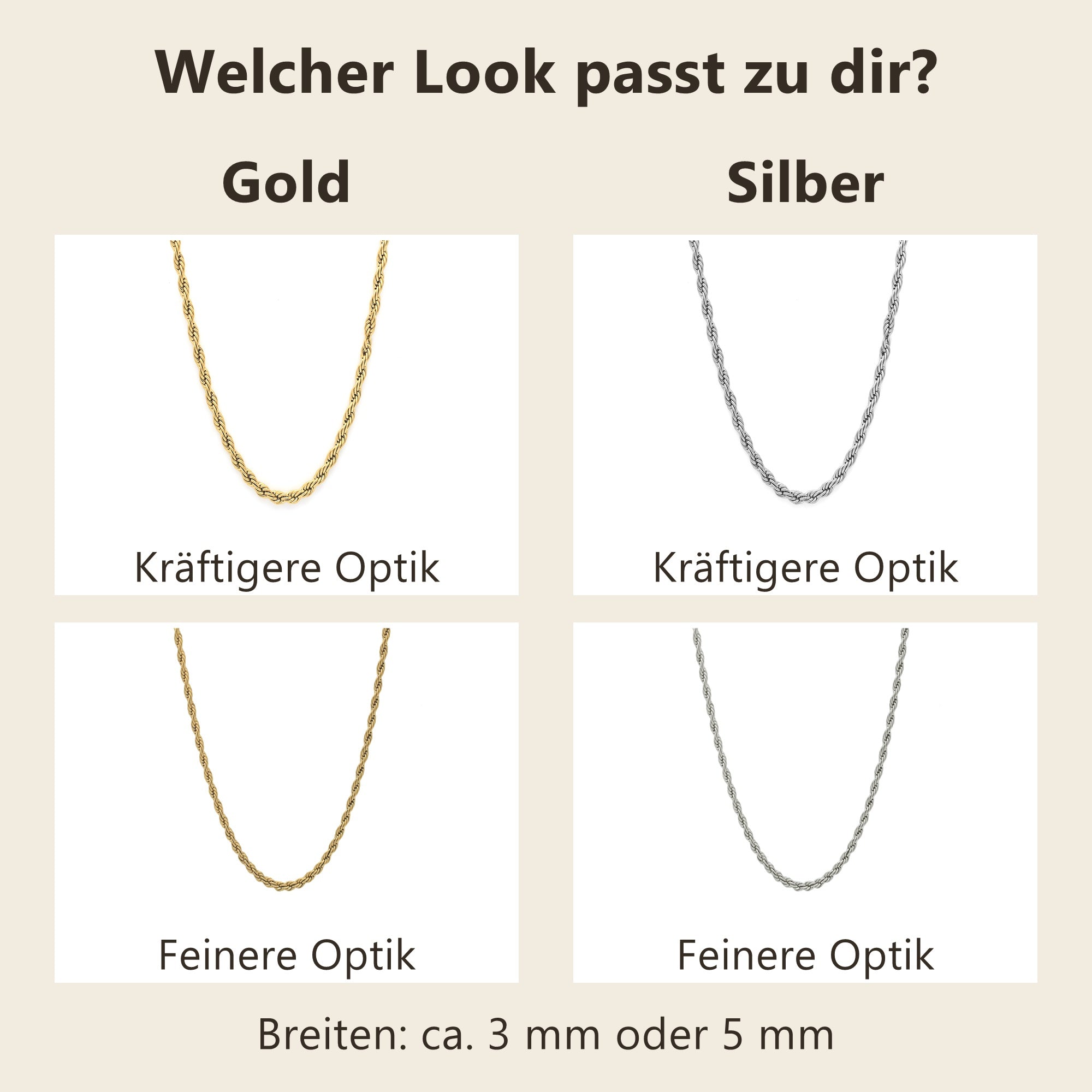 Rope Halskette: Gold und Silber in feinerer und kräftigerer Optik all-groups