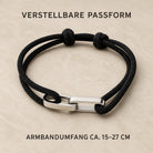 Verstellbare Passform des Kordelarmbands von circa 15 bis 27 Zentimeter