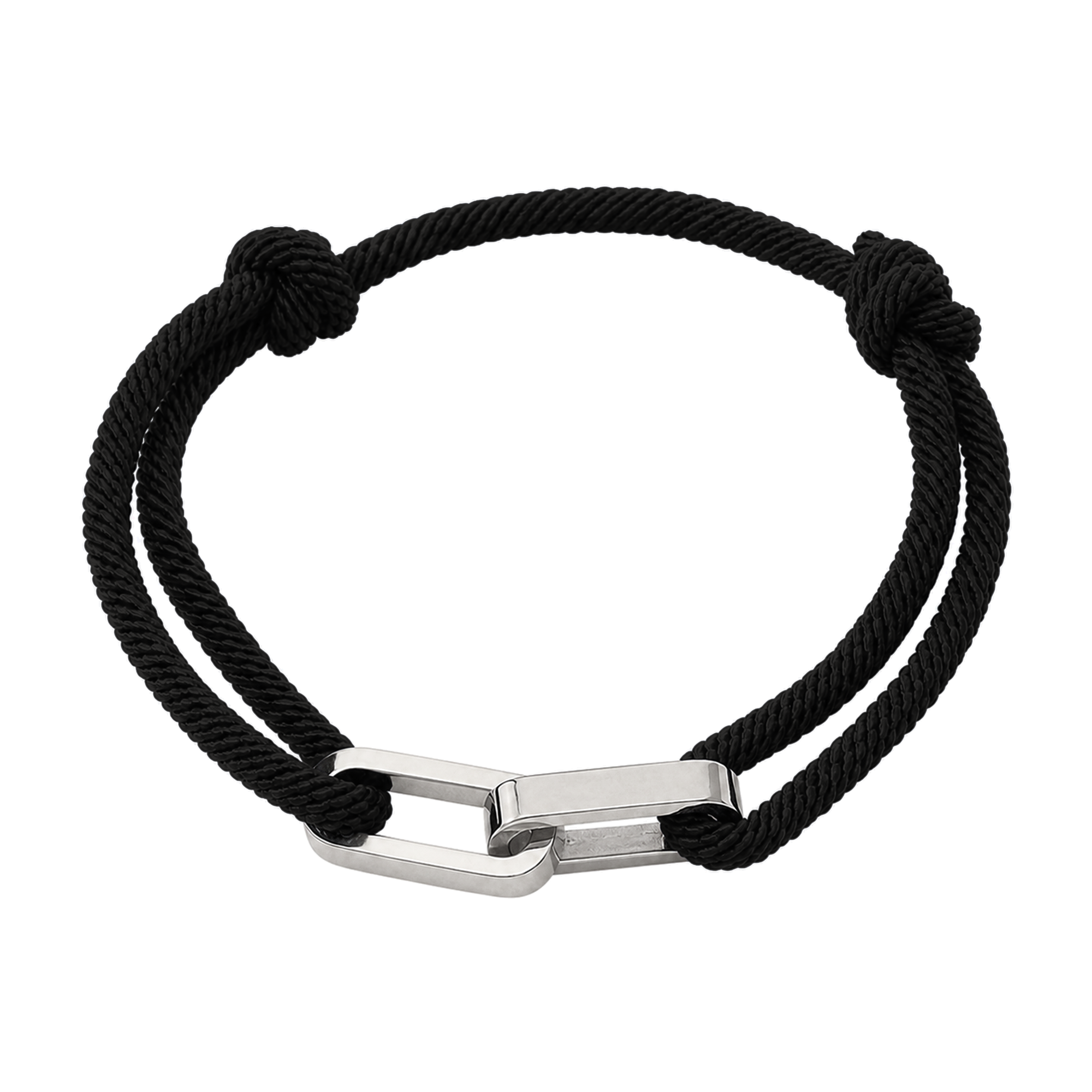 Link Armband in Schwarz mit silberfarbenen Edelstahlgliedern