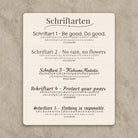 Fünf CARDORI-Schriftarten mit Buchstaben und Textbeispielen zur Gravurauswahl. all-groups