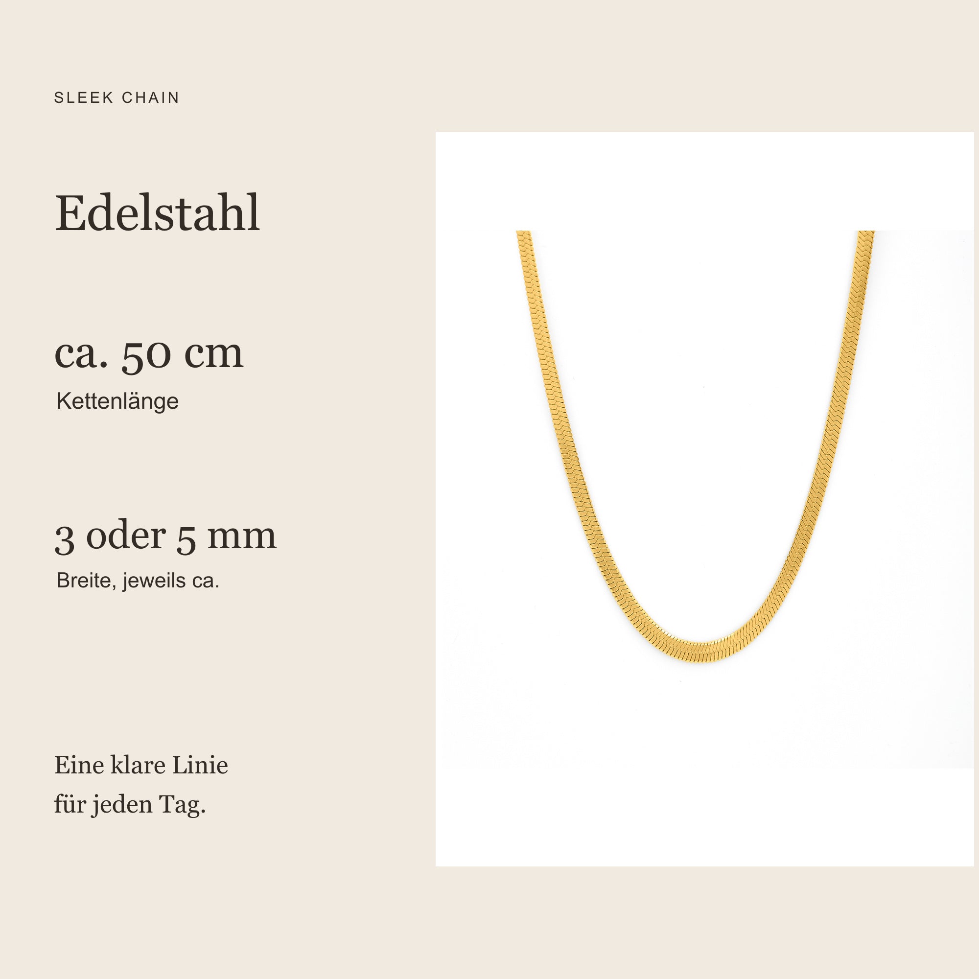 Sleek Chain aus Edelstahl: ca. 50 cm Länge und ca. 3 oder 5 mm Breite | all-groups
