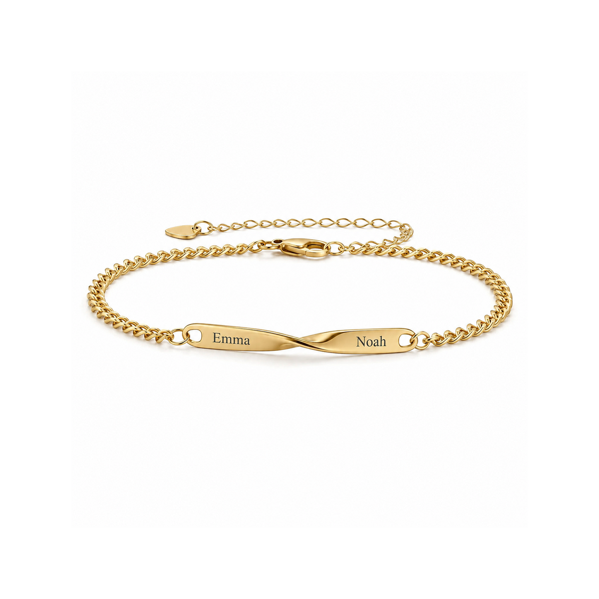 Twist Armband in Gold, 16,5 cm, mit Beispielgravur auf weißem Hintergrund