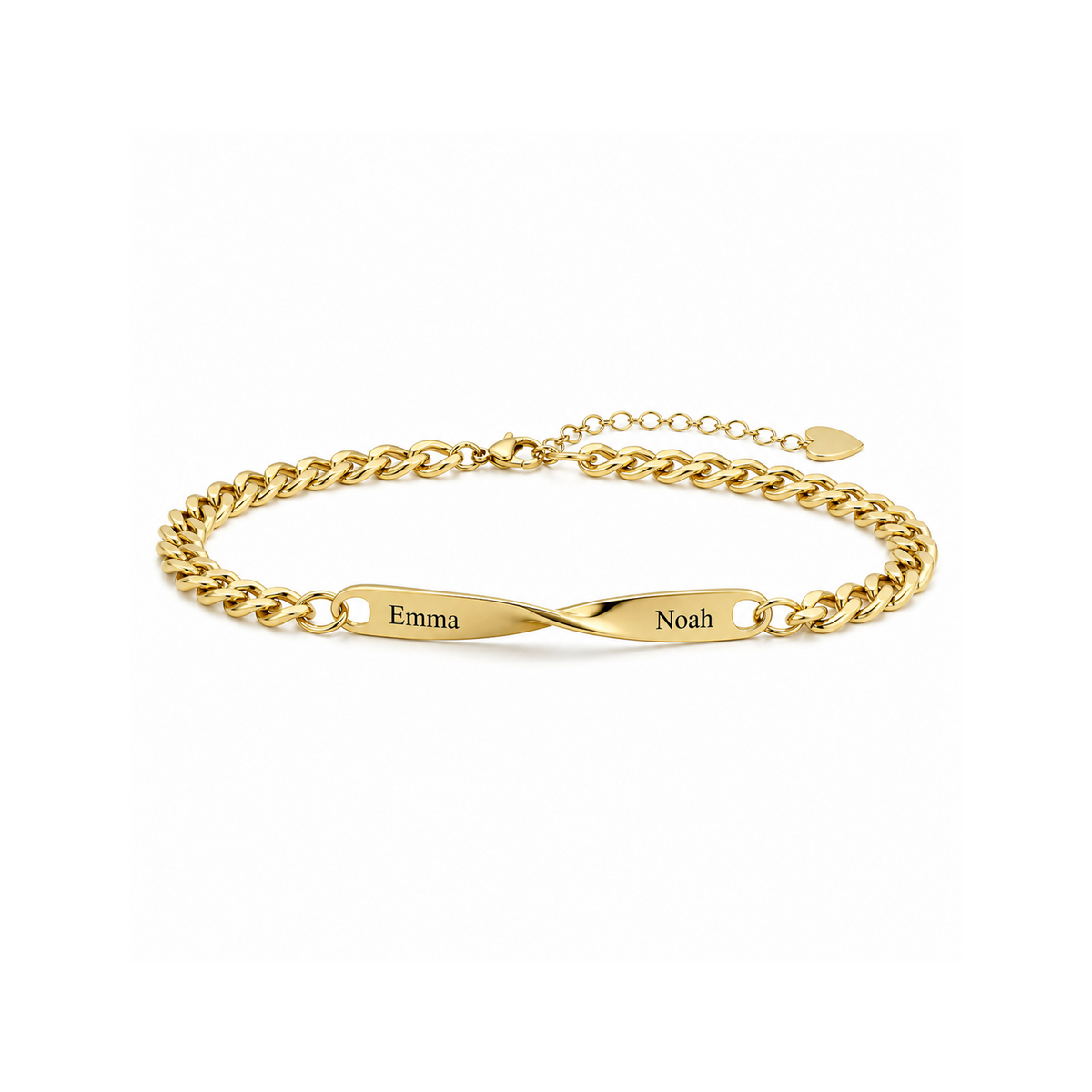 Twist Armband in Gold, 18 cm, mit Beispielgravur auf weißem Hintergrund