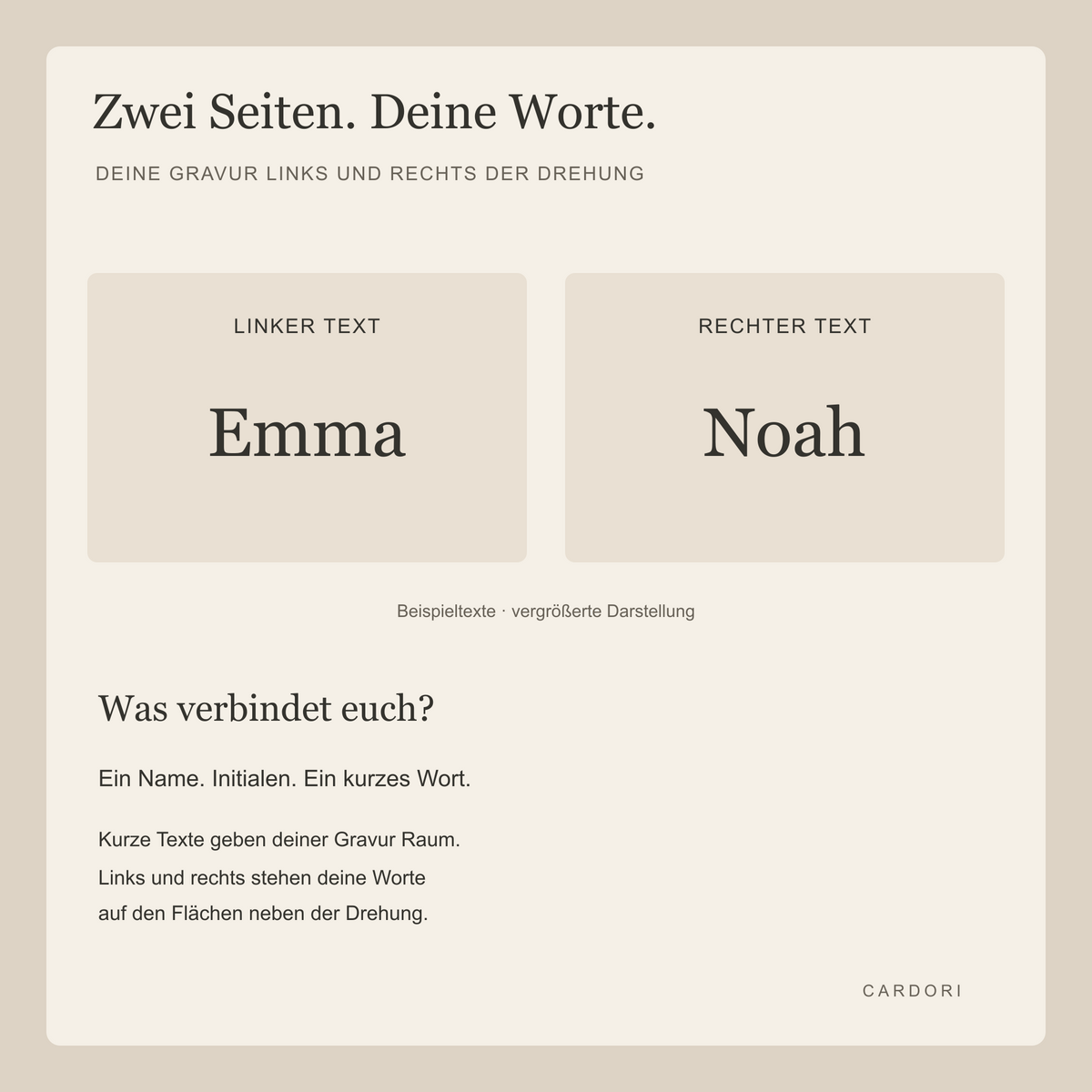 Gravur links und rechts der Drehung, Beispielnamen Emma und Noah all-groups