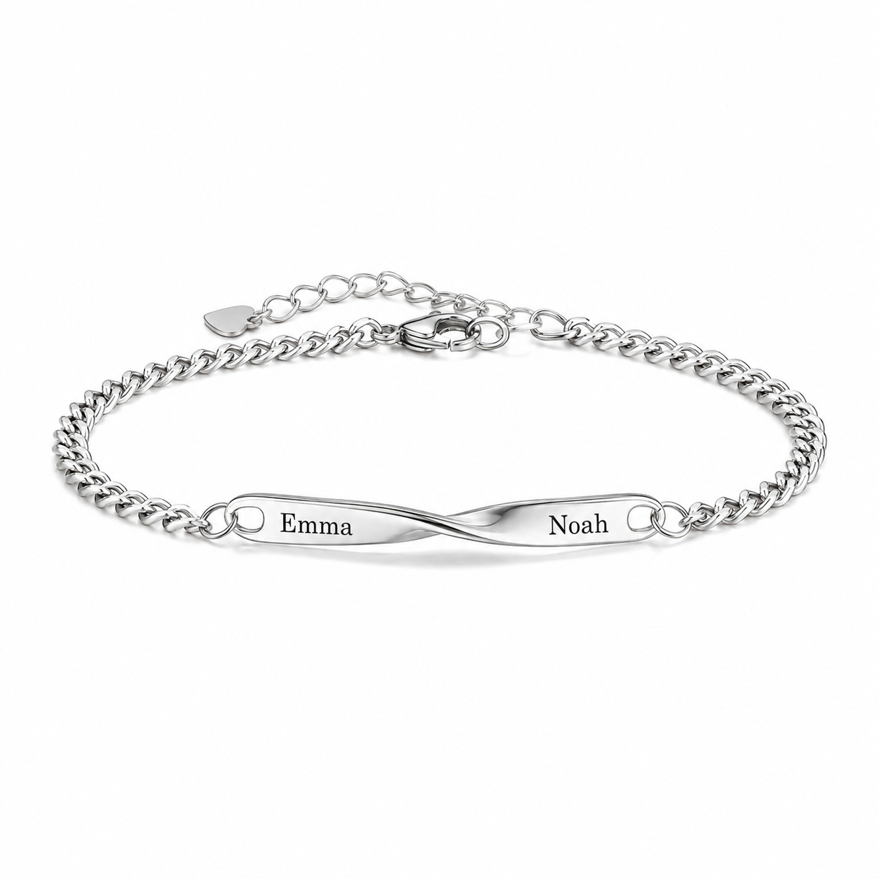 Twist Armband in Silber, 16,5 cm, mit Beispielgravur auf weißem Hintergrund