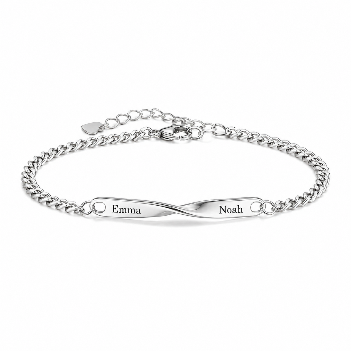 Twist Armband in Silber, 16,5 cm, mit Beispielgravur auf weißem Hintergrund