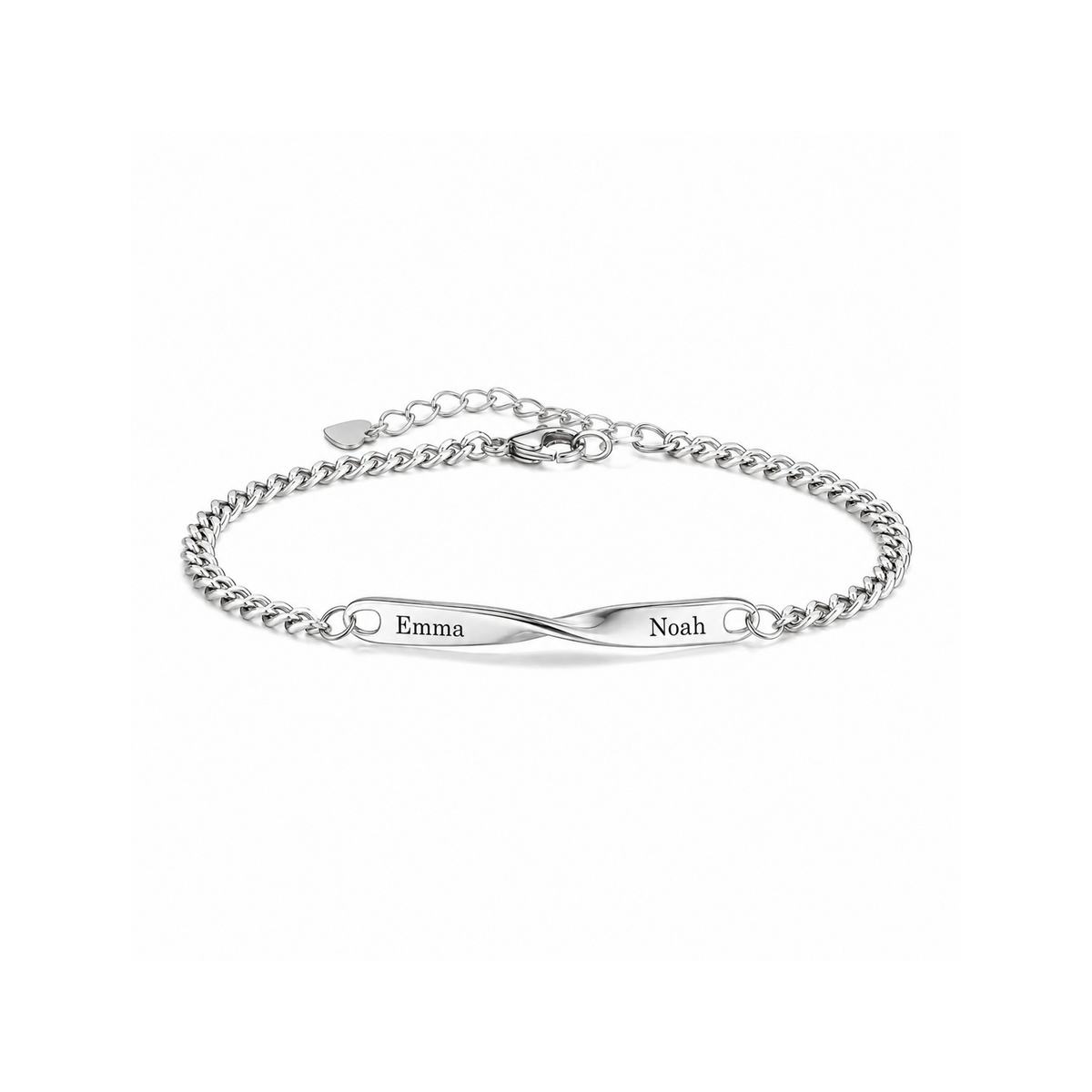 Twist Armband in Silber, 16,5 cm, mit Beispielgravur auf weißem Hintergrund