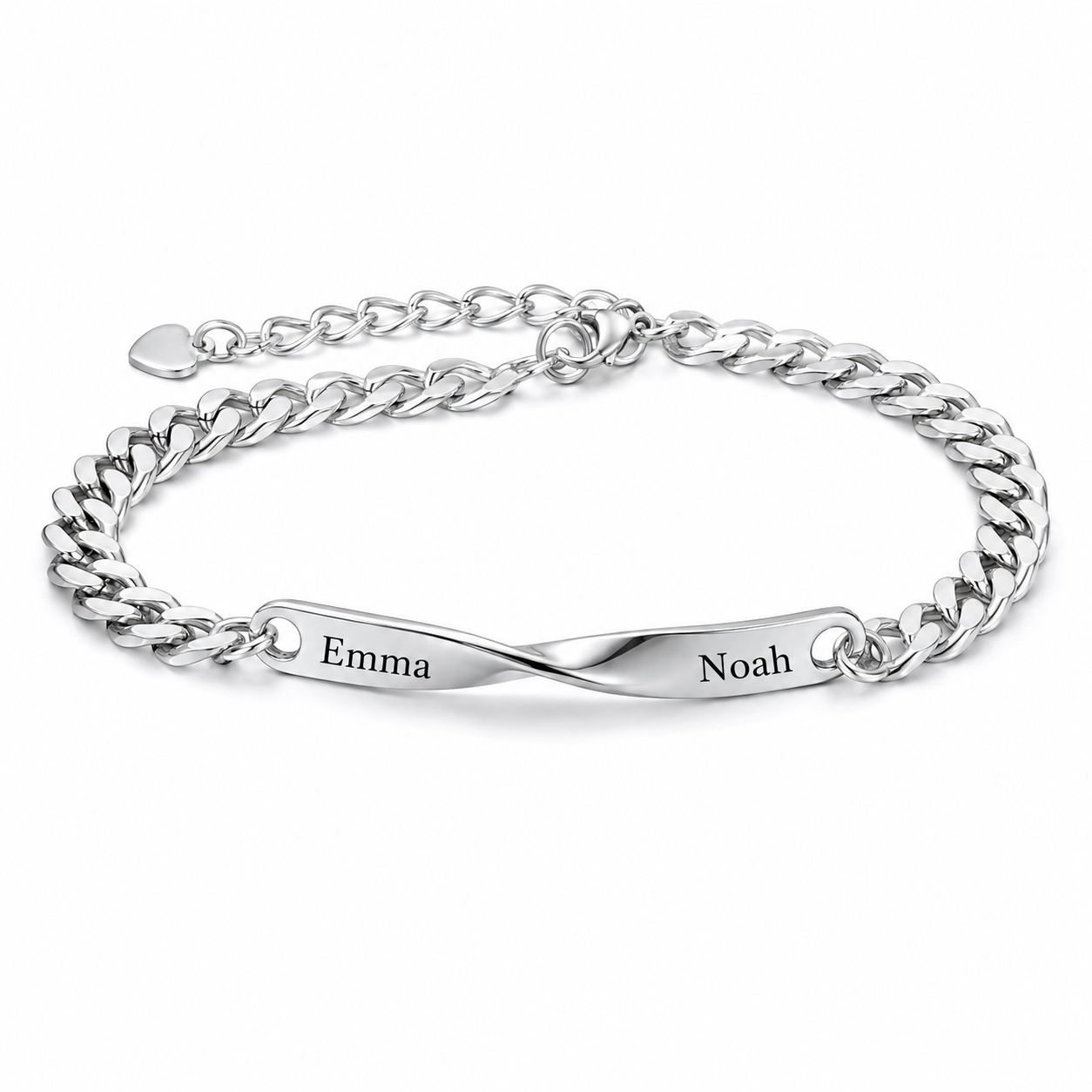 Twist Armband in Silber, 18 cm, mit Beispielgravur auf weißem Hintergrund